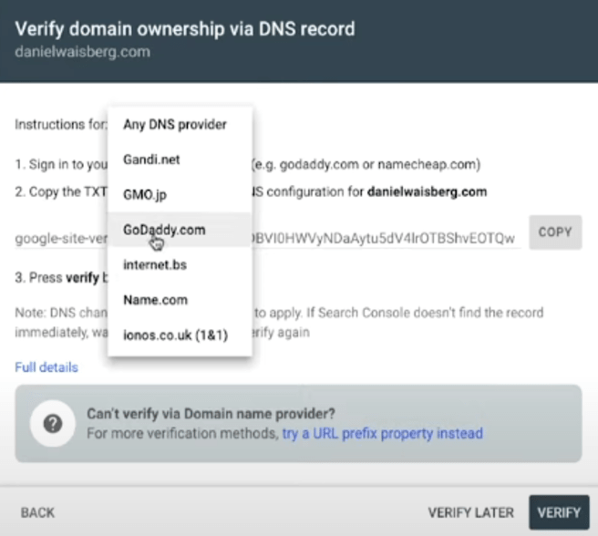 Step 2: Select your domain registrar from the dropdown list