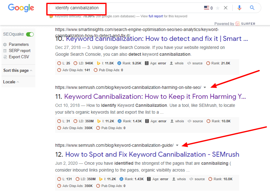 Keyword Cannibalization Example